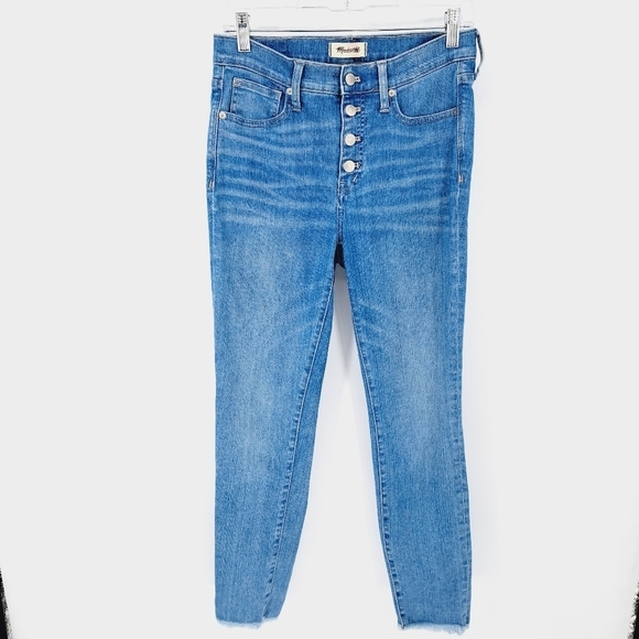 Madewell 9" High Rise Skinny Crop Exposed Button Fly‎ Raw Hem Jeans - Picture 1 of 9